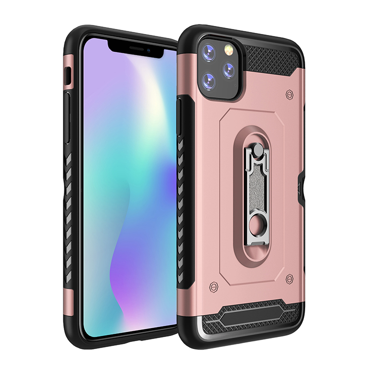 iPHONE 11 (6.1in) Rugged Kickstand Armor Case with Card Slot (Rose Gold)